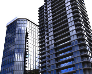 Vertical image of two modern high rise tower block buildings