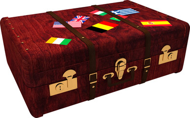 Obraz premium Image of flag of america and various european countries stuck onto suitcase