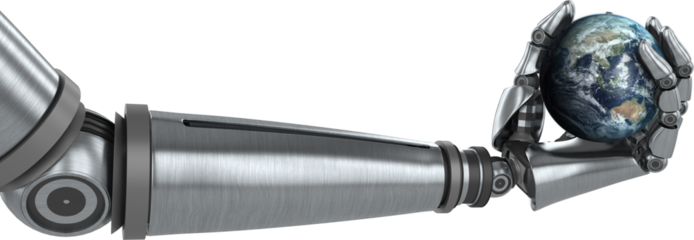 Image of robot arm holding globe