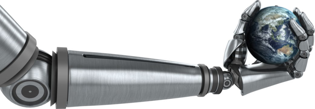 Image of robot arm holding globe