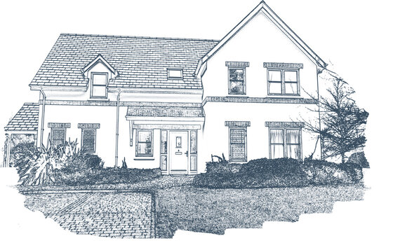Image of drawing of large family house and garden