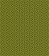 Abstract stardust pattern background. Colorful geometrical pattern. Modern graphic design. Yellow flower shape on black color background.