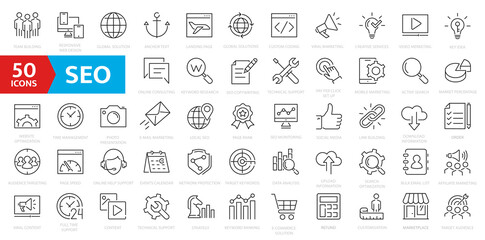 Fototapeta na wymiar SEO line icons collection. Search Engine Optimization icon set. Outline icons collection.
