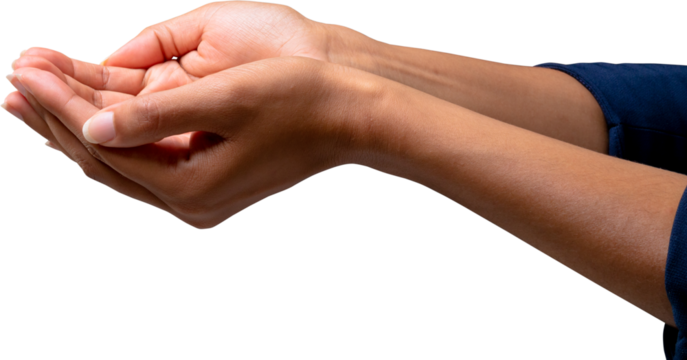 Image of cupped hands and extended arms of biracial woman