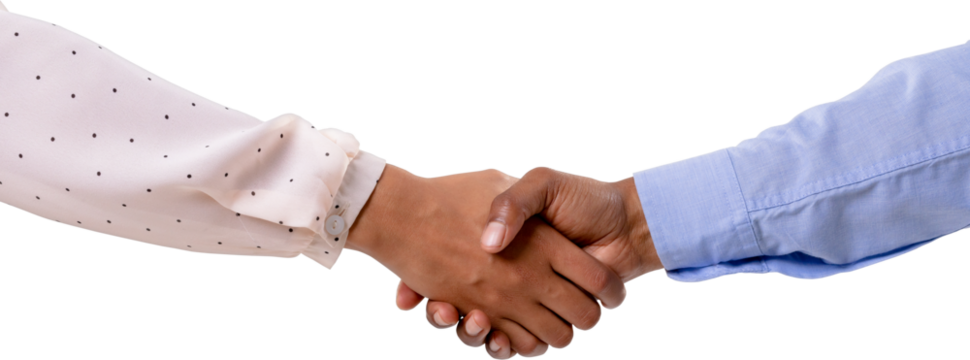 Image of shaking hands of biracial businesswoman and african american businessman - Powered by Adobe