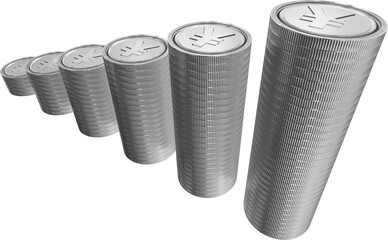 Image of stacks of silver yen coins