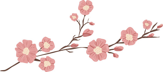 Illustration of pink and yellow blossom on tree branch