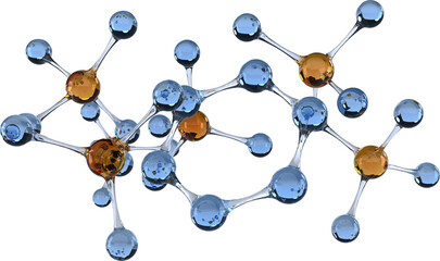 Illustration of crystal blue and brown chemistry molecule models