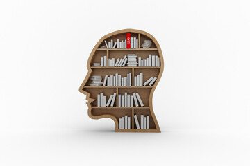 Illustration of human head shaped bookcase with books