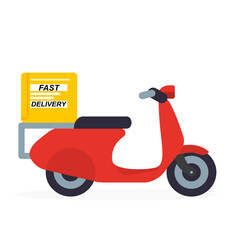 Scooter with a bag, food delivery. Vector illustration.