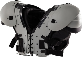 Image of american football grey and black protective shoulder pads