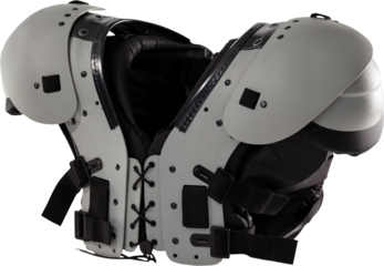 Image of american football grey and black protective shoulder pads