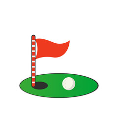 Golf, flag, golf ball and field, victory, sport. Vector illustration