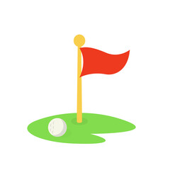 Golf, flag, golf ball and field. Vector illustration