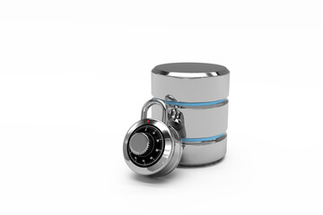 Image of silver computer server and security padlock