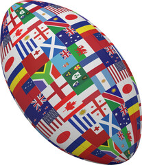 Illustration of rugby ball formed with national flags