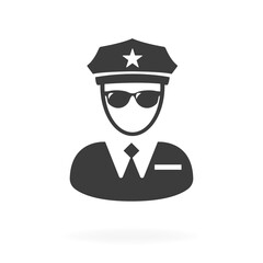 Policeman in glasses on a white background. Vector illustration
