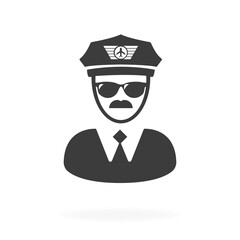 An airplane pilot in glasses and with a mustache on a white background. Vector illustration