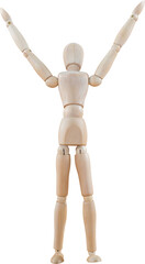Image of close up of wooden model of man with arms in air