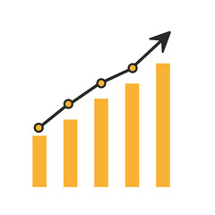 Graph growing upwards on a white background. Vector illustration