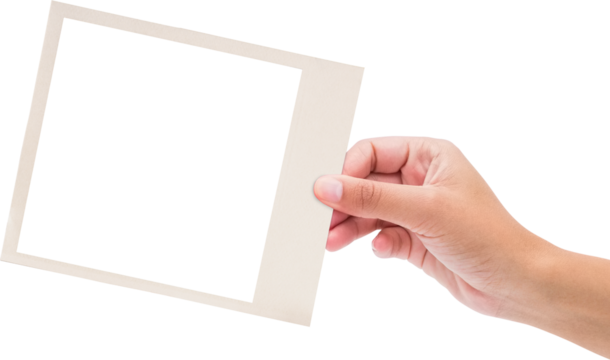 Image of hand of caucasian woman holding white frame with copy space