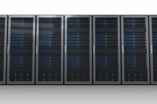 Image of row of computer servers with blue lights on