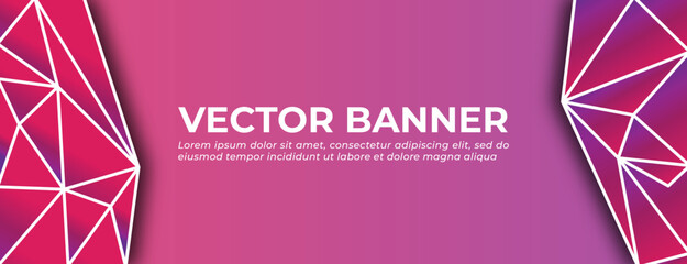 Pink Purple Vector Banner with Abstract Geometric Triangle Polygon Low-Poly Shapes Template Design