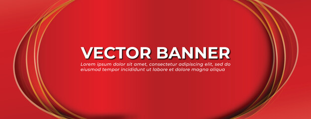 Red Gold Vector Banner with Abstract Shapes Template Design