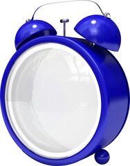 Vertical image of a blue alarm clock without hands, face or workings