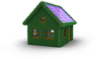 Image of grass covered house with solar panels on the roof