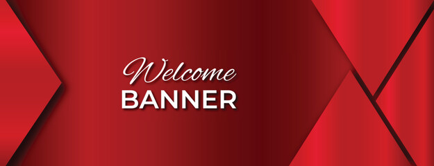 Red Welcome Banner with Triangle Shapes Design