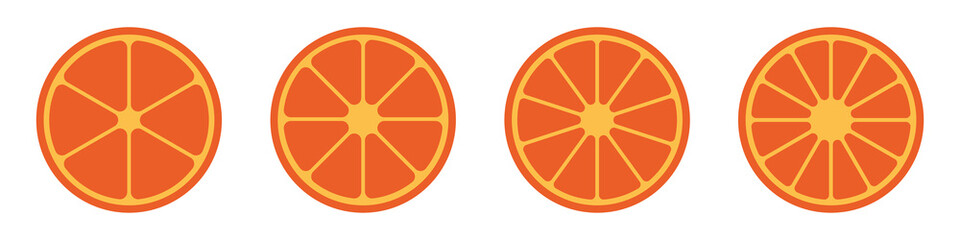 Set of different orange and tangerine icon. Citrus. Vitamin C.