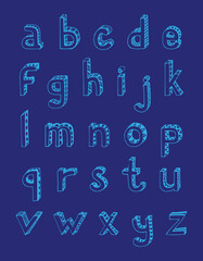 Sketch hand drawn 3d alphabet of small lower case letters isolated vector illustration