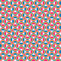 Colorful abstract half-circle pattern. Multicolor arc shape maze on white background. Circular shape backdrop. Rotation of watermelon pattern.