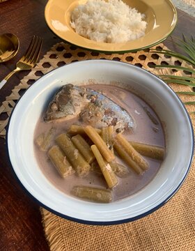 Lotus Stem with Mackerel in coconut soup - Authentic Thai food called Pla too tom Sai Bua

