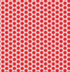White interlaced pattern on red background. White interlocking pattern on red backdrop.