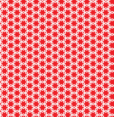 White interlaced pattern on red background. White interlocking pattern on red backdrop.