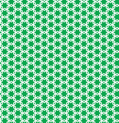 White interlaced pattern on green background. White interlocking pattern on green backdrop.