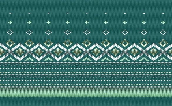 Knitted ethnic pattern, Vector cross stitch chevron background, Embroidery element african style, White and green pattern beautiful native, Design for textile, fabric, backdrop, rug
