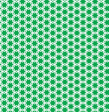 White interlaced pattern on green background. White interlocking pattern on green backdrop.