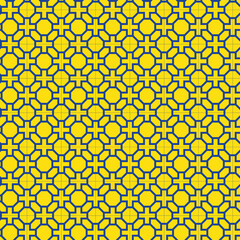 Blue interlaced pattern on yellowe background. Blue interlocking pattern on yellow backdrop.
