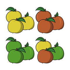 A set of colored icons, Colorful apples with green leaves, vector cartoon