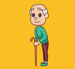 Grandpa walks using a stick cartoon illustration
