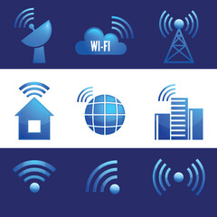 Electronic device wireless internet connection WiFi symbols glossy icons or stickers set isolated vector illustration