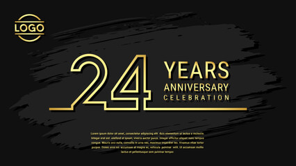24 years anniversary celebration, anniversary celebration template design with gold color isolated on black brush background. vector template illustration