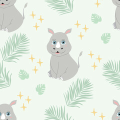 Pattern seamless background baby rhino. Cute rhinoceros print for kids. Vector illustration