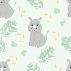 Pattern seamless background baby rhino. Cute rhinoceros print for kids. Vector illustration