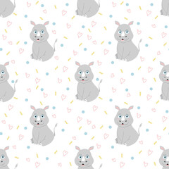 Vector seamless pattern with cute rhino. Colorful kids background. Vector illustration