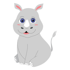 Baby rhino on a white background. Cartoon vector illustration.  