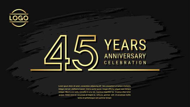 45 years anniversary celebration, anniversary celebration template design with gold color isolated on black brush background. vector template illustration